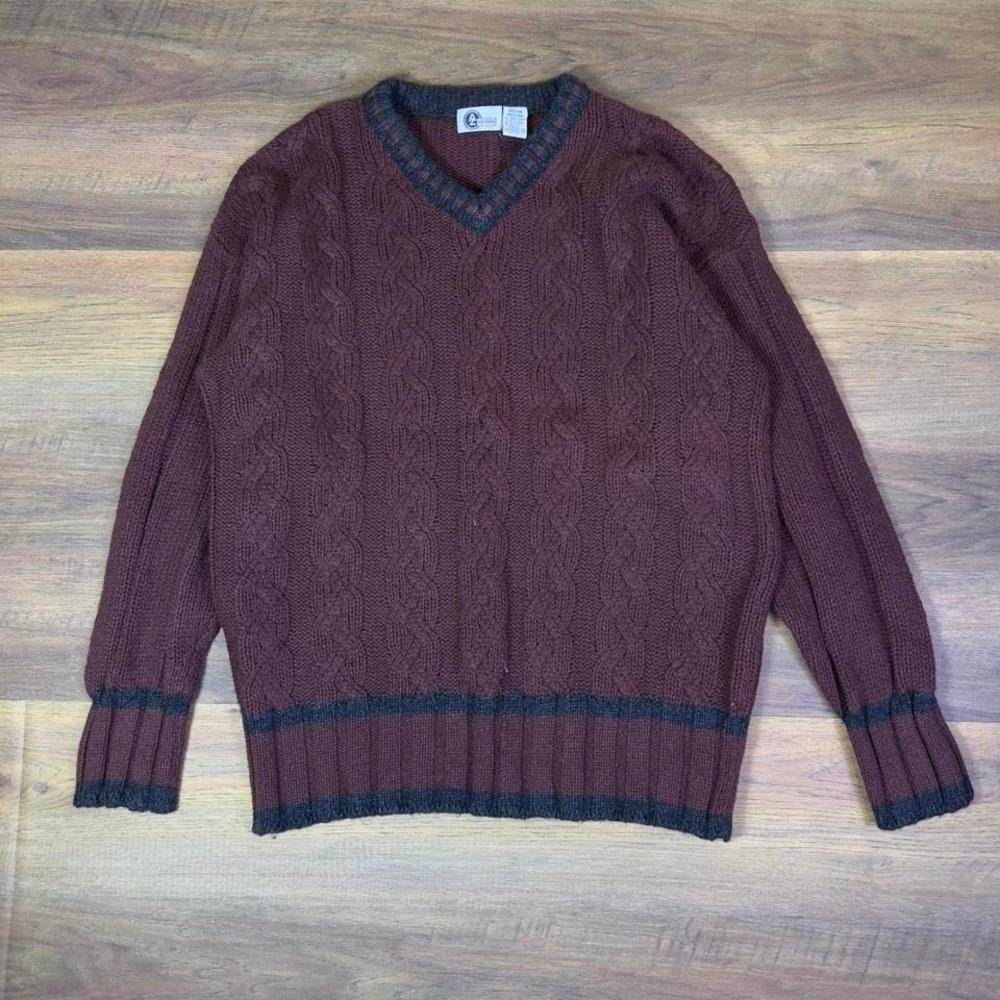 Vintage Arizona Jean Company Cable Knit‎ Sweater Mens M Burgundy